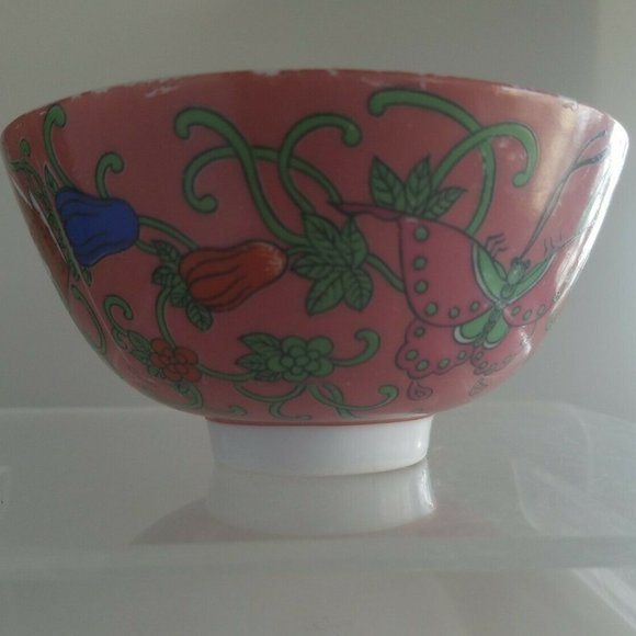 Vintage Japanese Porcelain Rice Bowl Butterflies w/Red Rising Sun mark - Picture 3 of 8